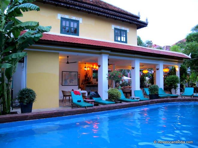 Living in Siem Reap Cambodia A poolside view of a hotel in Siem Reap, Cambodia.