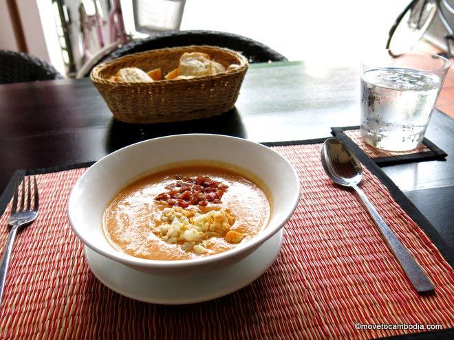 La Plaza Salmorejo in Phnom Penh A bowl of Salmorejo at La Plaza in Phnom Penh