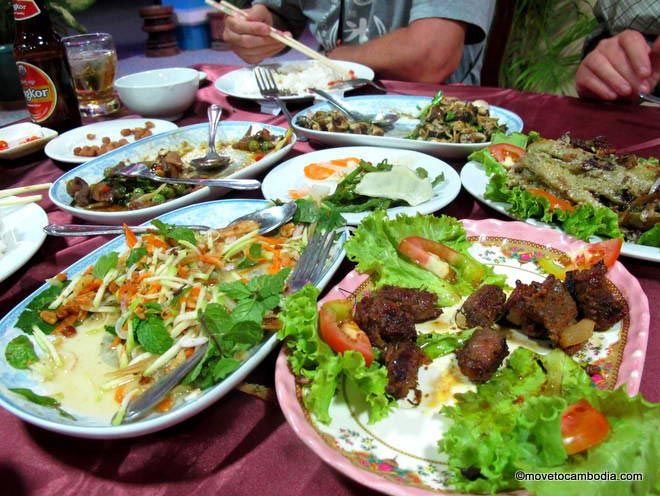 Bopha Leak Khluon Restaurant Siem Reap A packed table at Bopha Leak Khluon Restaurant in Siem Reap