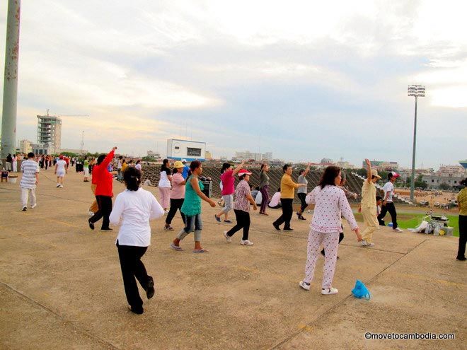 group aerobics at Olympic Stadium group aerobics at Olympic Stadium in Phnom Penh