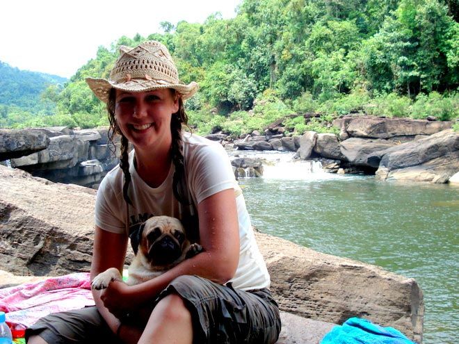 barbeason Barb Eason with pug Chook in Koh Kong