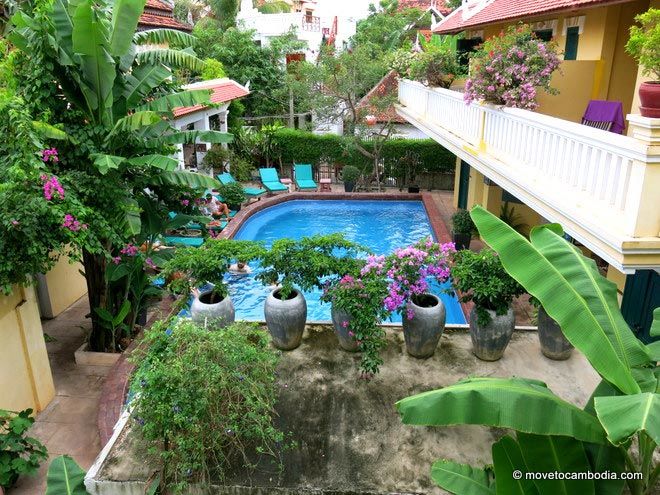 Golden Banana pool 2 Golden Banana Siem Reap balcony view of the pool.