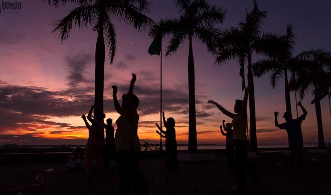 Riverside aerobics at dawn in Phnom Penh