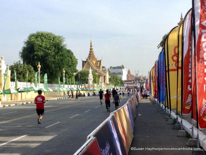 Warming up for the Phnom Penh Half Marathon